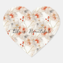Mooie vrouwelijke perzik rood wit bloemig hart sticker