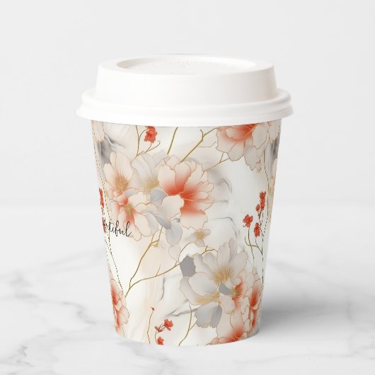 Mooie vrouwelijke perzik rood wit bloemig papieren bekers (Links)