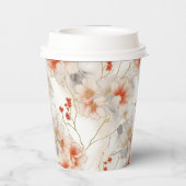 Mooie vrouwelijke perzik rood wit bloemig papieren bekers (Achterkant)