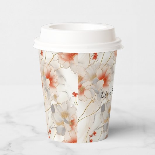 Mooie vrouwelijke perzik rood wit bloemig papieren bekers (Rechts)