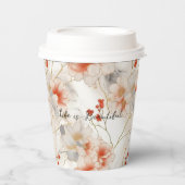 Mooie vrouwelijke perzik rood wit bloemig papieren bekers (Voorkant)