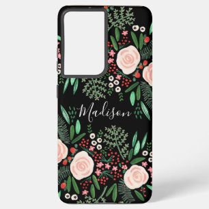 Mooie Vrouwelijke Zwarte Botanische Bloemrozen Samsung Galaxy Hoesje
