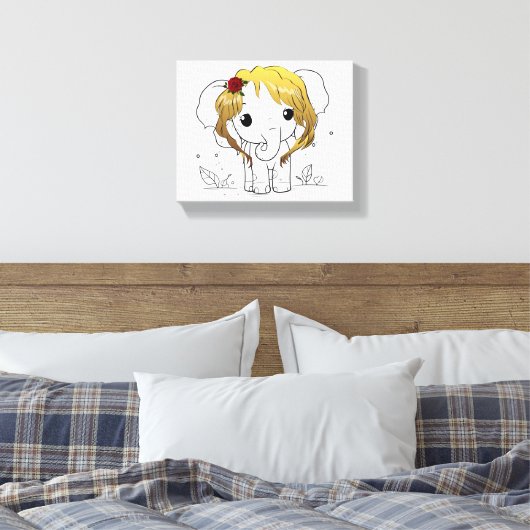 Mooie vrouwen baby olifant met geel haar canvas afdruk (Insitu (Slaapkamer))