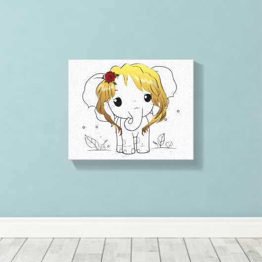 Mooie vrouwen baby olifant met geel haar canvas afdruk (Insitu (Houten vloer))