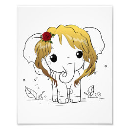 Mooie vrouwen baby olifant met geel haar foto afdruk