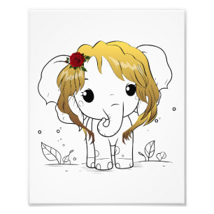 Mooie vrouwen baby olifant met geel haar foto afdruk