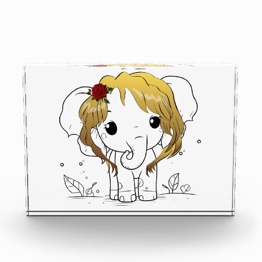 Mooie vrouwen baby olifant met geel haar fotoblokken (Voorkant)