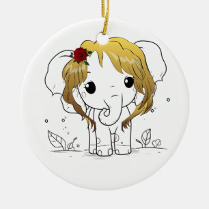 Mooie vrouwen baby olifant met geel haar keramisch ornament