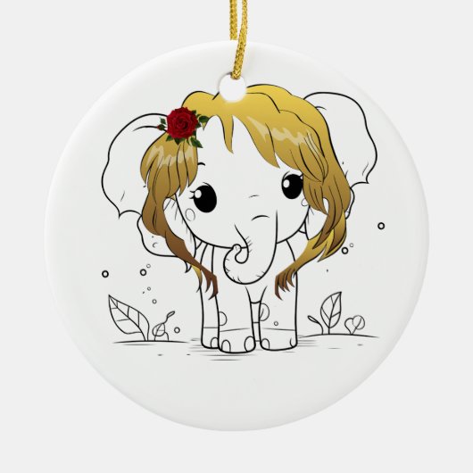 Mooie vrouwen baby olifant met geel haar keramisch ornament (Voorkant)