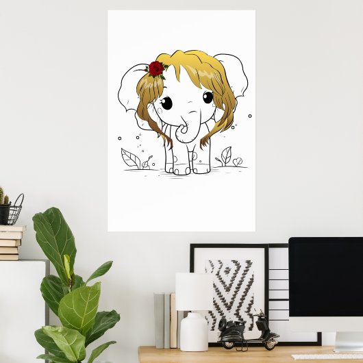 Mooie vrouwen baby olifant met geel haar poster (Thuiskantoor)