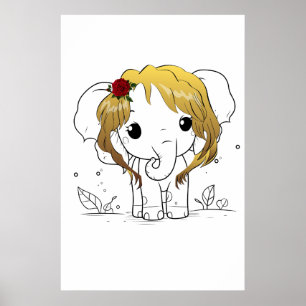 Mooie vrouwen baby olifant met geel haar poster