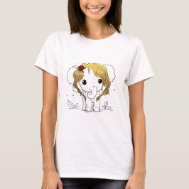 Mooie vrouwen baby olifant met geel haar t-shirt