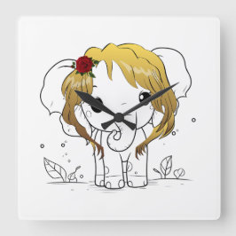 Mooie vrouwen baby olifant met geel haar vierkante klok