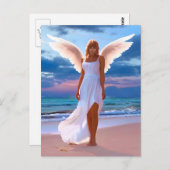 Mooie vrouwen met engelenvleugels op een strand briefkaart (Voorkant / Achterkant)