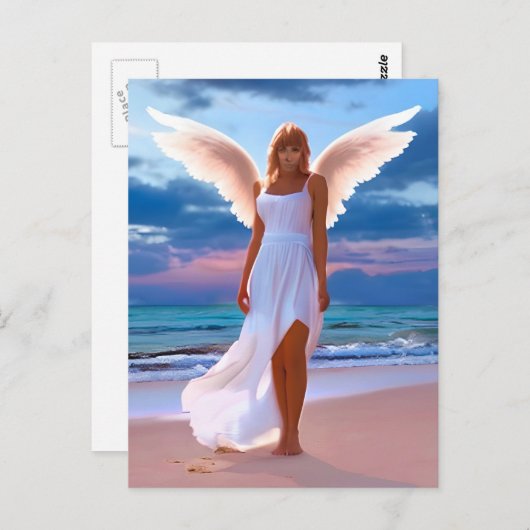 Mooie vrouwen met engelenvleugels op een strand briefkaart (Voorkant / Achterkant)