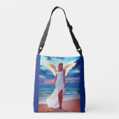 Mooie vrouwen met engelenvleugels op een strand crossbody tas (Achterkant)