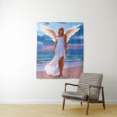 Mooie vrouwen met engelenvleugels op een strand wandkleed (In situ)