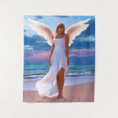 Mooie vrouwen met engelenvleugels op een strand wandkleed (Voorkant)