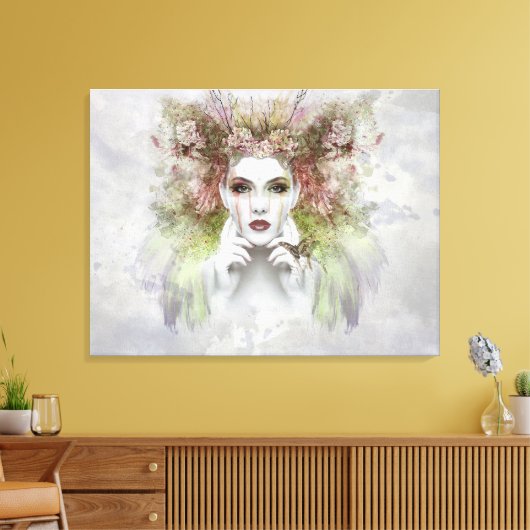 Mooie vrouwen met vlinder canvas afdruk (Insitu (Woonkamer))