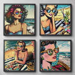 Mooie vrouwen op het strand Comic Book Pop Art Pel En Plak Fototegel<br><div class="desc">AI gegenereerd afbeelding van een  vrouwen op het strand dragen van een zonnebril en drink cocktails met een oceaan strand achtergrond stripverhaal stijl pop kunst.</div>