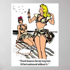 Mooie vrouwen op het strand, humor, vintage poster