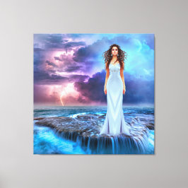 Mooie vrouwen staan op Ocean Rock Canvas Afdruk