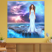 Mooie vrouwen staan op Ocean Rock Canvas Afdruk (Insitu (Woonkamer))