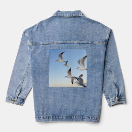 Mooie Vrouwen Vogels Vliegen Hoge afbeelding Mode Denim Jacket