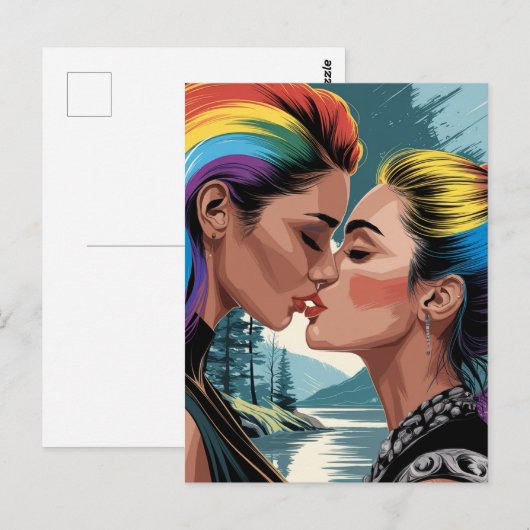 Mooie vrouwen zoenen briefkaart (Voorkant / Achterkant)