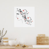 Mooie vrouwenprofiel met bloemen en zirlen poster (Keuken)