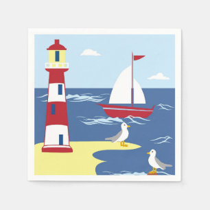 Mooie vuurtoren en boot Zeezijde Kunst Servet