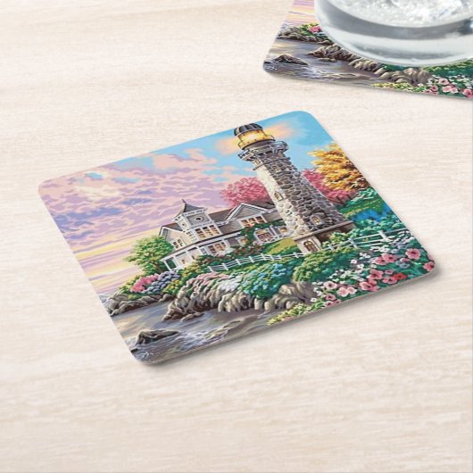 Mooie vuurtoren kartonnen onderzetters (Schuin)