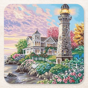 Mooie vuurtoren kartonnen onderzetters