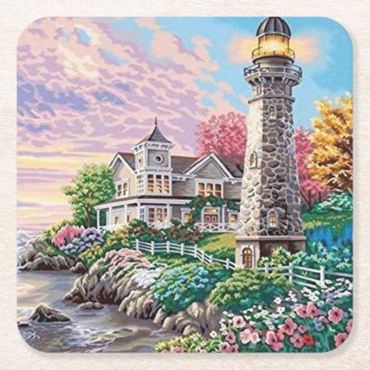 Mooie vuurtoren kartonnen onderzetters (Voorkant)