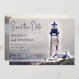 Mooie vuurtoren Nautical Beach foto bruiloft Save The Date