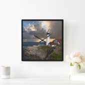 Mooie vuurtoren over oceaanplein wandklok (Huis)