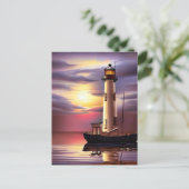 Mooie Vuurtoren, Zeilboot en Oceaanzonsondergang Briefkaart (Staand voorkant)