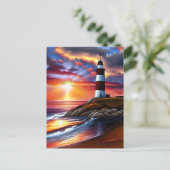 Mooie Vuurtoren, Zonsondergang en Oceaangolven Briefkaart (Staand voorkant)