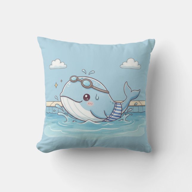 Mooie Walvis Kinderen Zwemmen Ontwerp Kussen (Voorkant)