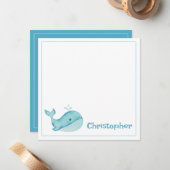 Mooie walvis op waterblauw formaat, naam naar keuz notitiekaartje (Voorkant / Achterkant in situ)