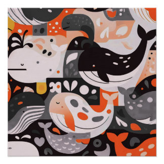 Mooie walvispatroon moderne oceaan wandkunst perfect poster