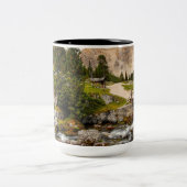 Mooie wandelvloeren, bomen en bergen tweekleurige koffiemok (Center)