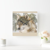 Mooie wandklok - Waterverf Wolf (Huis)