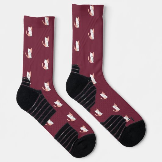 Mooie warme kat burgundy sokken (Rechts)