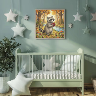 Mooie Wasbeer Bosdieren Kinderkamer Poster