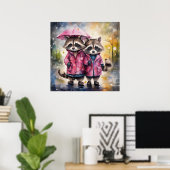 Mooie wasberen in de regen poster (Thuiskantoor)