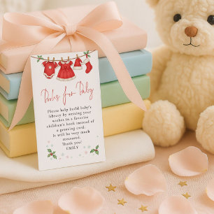 Mooie waslijn kerstboeken voor babyfeestje informatiekaartje