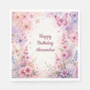 Mooie watercolor bloemen en vlinders servet