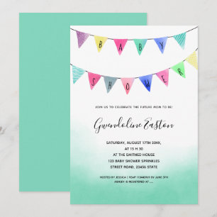 Mooie watercolor slinger vlaggen script baby showe kaart