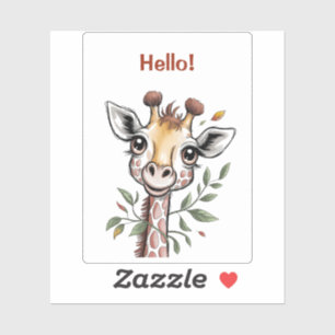 Mooie watercolorportret van een babygiraffe tussen sticker